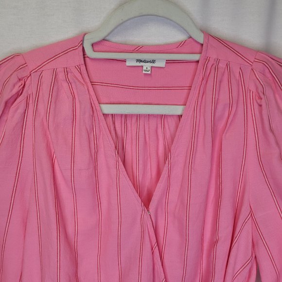 Madewell Women's Small Shirt Top Crop Wrap Pink Striped - Picture 3 of 8